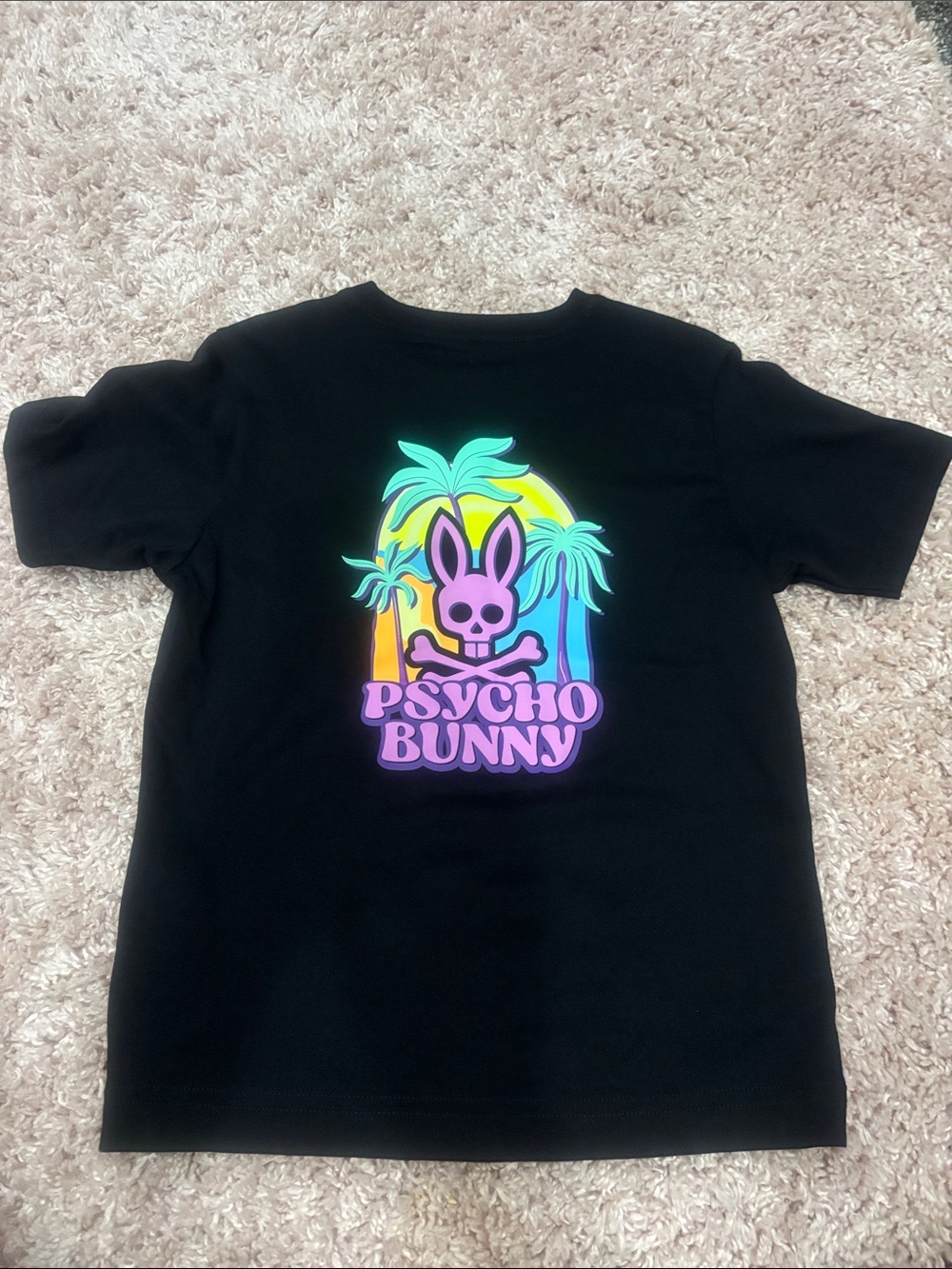 Boys Psycho Bunny Black Kids Tee with Pink Logo